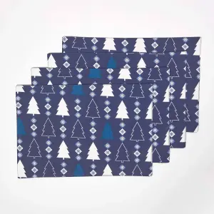 Homescapes Blue Winterland Christmas Placemats, Set of 4