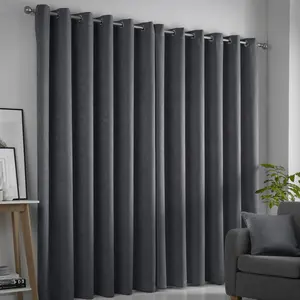 Polyester Room Darkening Grommet / Eyelet Curtain Pair Charcoal Grey / Width 229 x Drop 183 cm