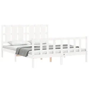 Berkfield Bed Frame with Headboard White King Size Solid Wood