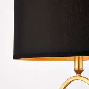 Modern Table Lamp Light Gold Loop Ring & Black Marble Square Base Round Shade