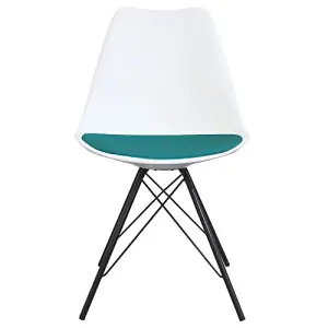 Soho White and Teal Plastic Dining Chair with Black Metal Legs