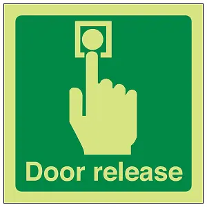 DOOR RELEASE Safe Condition Door Sign - Glow in Dark - 100x100mm (x3)