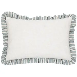 furn. Carmon Stripe Ruffle Linen/Blue Feather Filled Cushion, 40 x 60cm