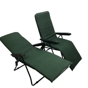 Set of 2 Padded Outdoor Garden Patio Recliner or Sun Lounger in Plain Green