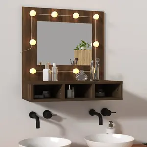 Berkfield Mirror Cabinet with LED Brown Oak 60x31.5x62 cm