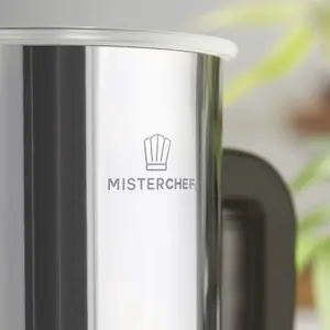 MisterChef Automatic Milk Frother for Hot & Cold Milk Functionality, 4 Functions, Extra Whisks Silent Operation Chrome