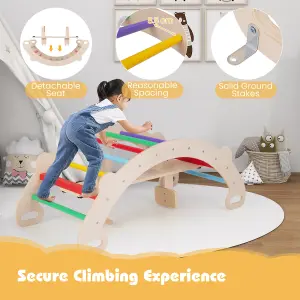 COSTWAY 4-in-1 Wooden Kids Climbing Toys Indoor Rocking Horse Arch Climber