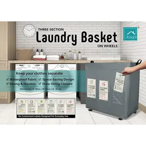 Fabric Rolling Laundry Basket with Handles Grey