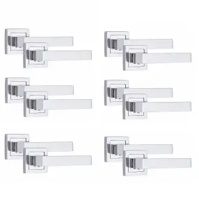 6 Pair Delta Design Door Handles Square Rose Polished Chrome Finish