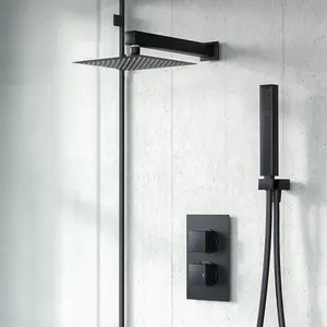 Nes Home 2 Dial 2 Way Thermostatic Mixer Valve Shower Head Handset Shower Set Matte Black