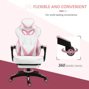 Vinsetto Ergonomic Racing Gaming Chair Office Desk Chair Adjustable Height Recliner Wheels, Headrest,Lumbar Support Footrest, Pink