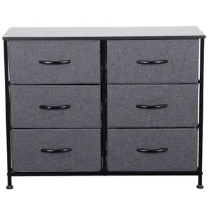 Black Chest Of Drawers With Metal Frame, 6 Large Deep Fabric Drawers Organiser Storage