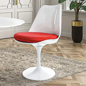 White Tulip Dining Chair with Luxurious Red Cushion