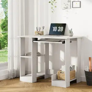 Freestanding Computer Desk with Monitor Stand and Keyboard Tray, White