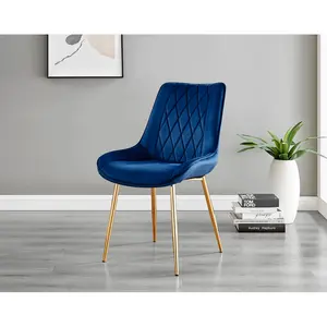 Palermo Velvet Modern Dining Chairs with Tapered Metal Legs & Quilted Diamond Stitching (Set of 2) Navy / Gold