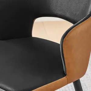 Furniturebox UK Kai 2x Black Velvet Tan Faux Leather Black Leg Dining Chair