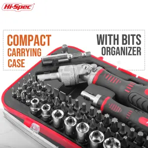 Hi-Spec 61pc 1/4 inch Driver Bit & Socket Set with Ratchet Screwdriver Handles. Torx, Hex & Small Precision Screw Bits