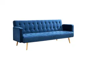 Windsor Sofa Bed, Blue Velvet Gold Legs