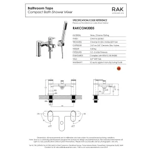 RAK Compact Polished Chrome Modern Bath Shower Mixer Tap Solid Brass