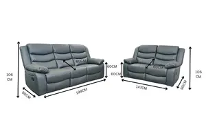 PS Global Aria 3+2 Seater Manual Fabric  Reclining Sofa Suite (Grey)