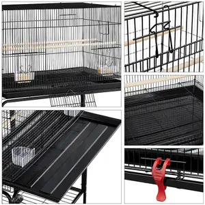 Yaheetech Black Metal Bird Cage Flight Cage with Rolling Stand Extra Space