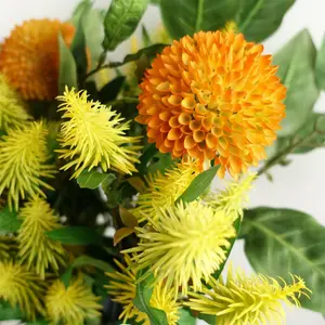 Pack of 6 x 70cm Large Ball Dahlia Artificial Flower Stem Yellow