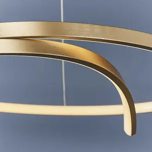 LED Ceiling Pendant Light 32W Warm White Brushed Gold Loop Feature Strip Lamp