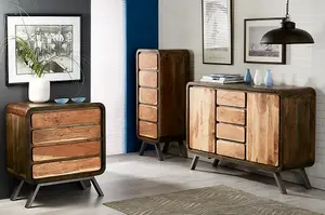 Lava Reclaimed Metal & Wood Tall Boy Chest Of 5 Drawers