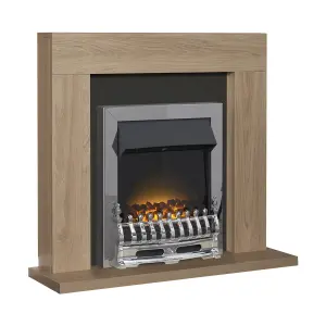 Adam Malmo Fireplace in Oak & Black with Blenheim Electric Fire in Chrome, 39 Inch