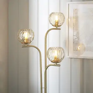 Luminosa Dimple Complete Floor Lamp Satin Brass Plate, Champagne Lustre Glass