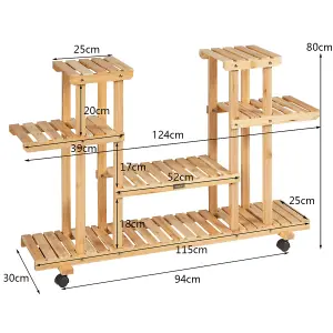 Costway 4-Tier Flower Plant Stand Wooden Flower Rack Display Shelf w/ Wheels & 8 Shelves