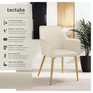 Dining Chair Avane - velvet look, padded armchair, high backrest and armrests - beige