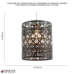 Traditional and Ornate Bronze Easy Fit Pendant Shade with Clear Acrylic Droplets