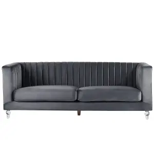 3 Seater Velvet Fabric Sofa Grey ARVIKA