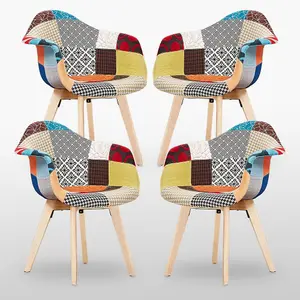 Set of 4 Patchwork Tub Fabric Dining Chairs Upholstered Dining ArmChair Multicolour