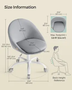 SONGMICS Office Chair, Swivel Chair, Desk Chair, Velvet, Foam Padding, Adjustable Height, for Home Office, Study, Dove Grey