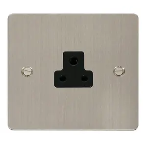 Flat Plate Stainless Steel 1 Gang 2A Round Pin Socket - Black Trim - SE Home