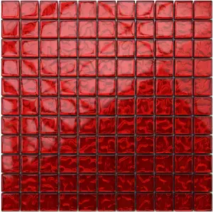 Glass mosaic on mesh for bathroom or kitchen 300mm x 300mm - Red Coral