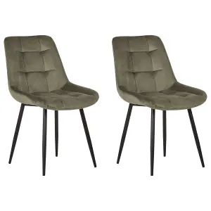 Set of 2 Dining Chairs MELROSE Velvet Olive Green