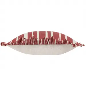 furn. Carmon Stripe Ruffle Linen/Red Feather Filled Cushion, 40 x 60cm