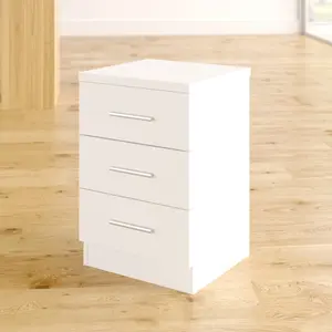 Eva 3 Drawer Bedside Table Matt White/Gloss White