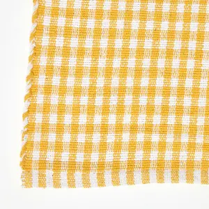 Homescapes Cotton Gingham Check Rug Hand Woven Yellow White, 110 x 170 cm