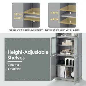 Costway Tall Bathroom Storage Cabinet Kitchen Pantry Cupboard w/ 2 Glass Doors