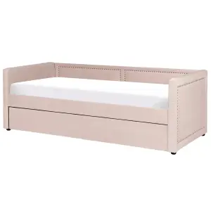 Corduroy EU Single Trundle Bed Pastel Pink MIMIZAN