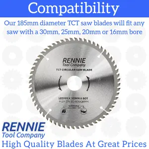 185mm x 60T TCT Circular Wood Saw Blade. Fits Evolution Bosch Makita Ryobi Dewalt Circular Saws Etc