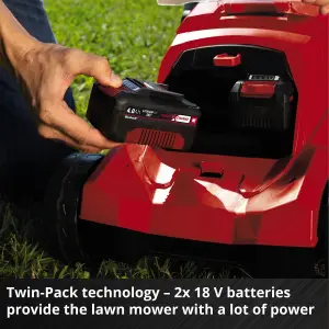 Einhell 38cm Cordless Lawnmower 36V Rotary With 2x 4.0Ah Batteries And Charger Power X-Change 45L Grass Box - RASARRO 36/38