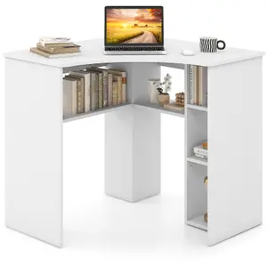 Costway L-Shaped Computer Desk Compact Corner Study Writing Table w/ Adjustable Shelf