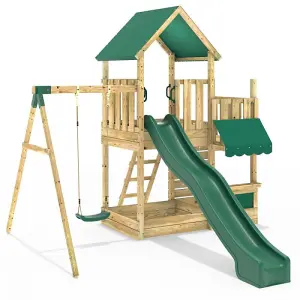 Rebo Modular Wooden Climbing Frame Adventure Playset - M3 plus Shop & Single Swing