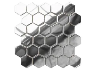 Hexagon glass mosaic on mesh for bathroom or kitchen 247mm x 255mm - Liquid silver