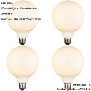 4 PACK Opal Glass 12W E27 G125 LED Light Bulb - Dimmable Warm White - 1400lm 3000k